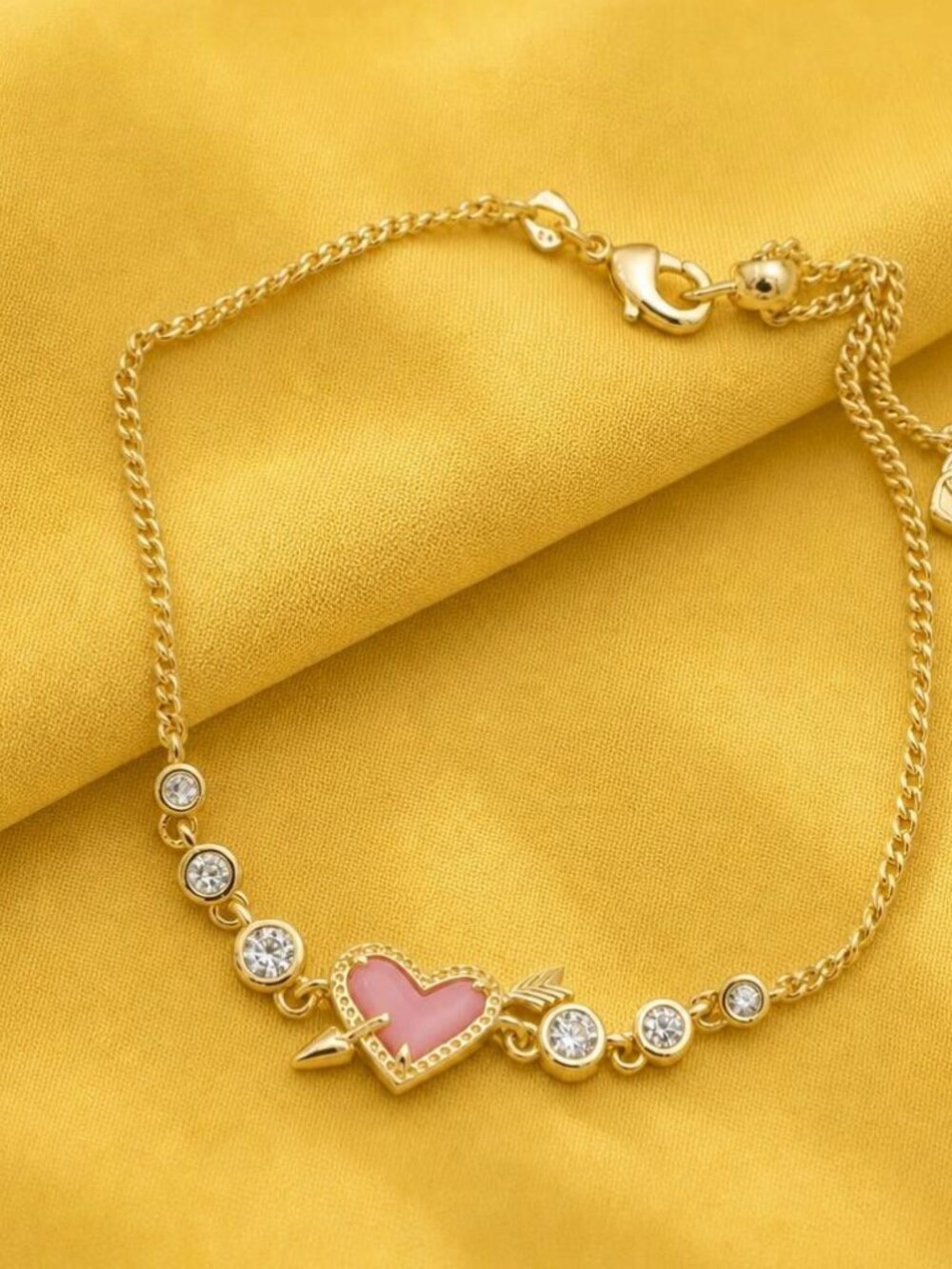 Kendra Scott Ari Heart Arrow Gold Pink Opalescent Resin Bracelet
